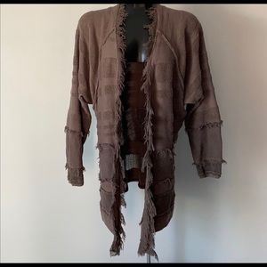 Free People Grey Fringe Open Front Cardigan XS